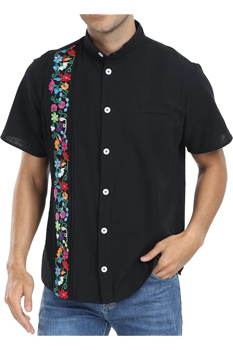 SOLY HUX Men's Summer Eyelet Embroidery Button Down Shirt - Casual Short Sleeve Vacation Top