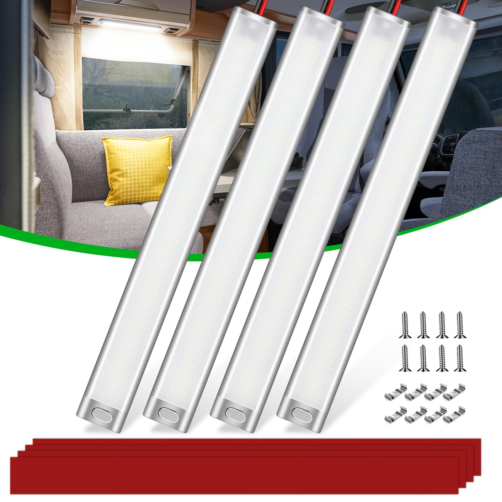Photo 1 of CT CAPETRONIX 12v LED Interior Light Bar, 15.4IN 168LEDs 1700LM 10W, DC 12v Volt led Strip Lights with Switch, for Enclosed Cargo Trailer Car RV Van Truck Lorry Camper Boat Caravan Motorhome (4Pcs)