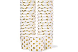 MATICAN Paper Ice Cream Cups - 50-Count 9-Oz Disposable Dessert Bowls for Hot or Cold Food, 9-Ounce Party Supplies Treat Cups for Sundae, Frozen Yogurt, Soup, Gold Foil Polka Dots