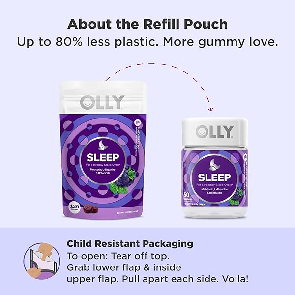 OLLY SLEEP GUMMY, 3 MG MELATONIN, L-THEANINE, CHAMOMILE, AND LEMON BALM EXTRACTS, BLACKBERRY FLAVOR, 60 DAY SUPPLY – 120 COUNT