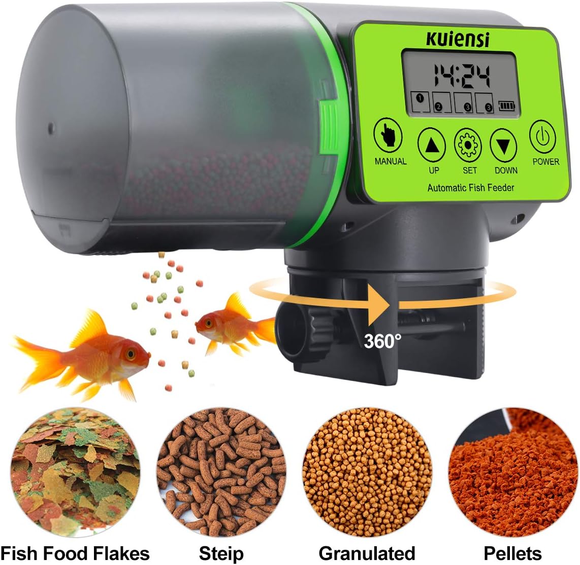 Amazon Com Kuiensi Automatic Fish Feeder Vacation Fish Food Dispenser For Aquariums With Moisture Proof System Accurate Feeding Suitable For Granulated Flakes And Other Fish Foods Pet Supplies