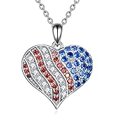 YFN American Flag Necklace 925 Sterling Silver American Flag Heart Pendant Independence Day Jewelry Gift for Women
