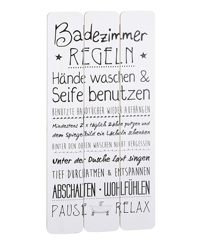 Wandschild Plankenschild "Badezimmerregeln" ca. 60 x 30 cm - Vintage