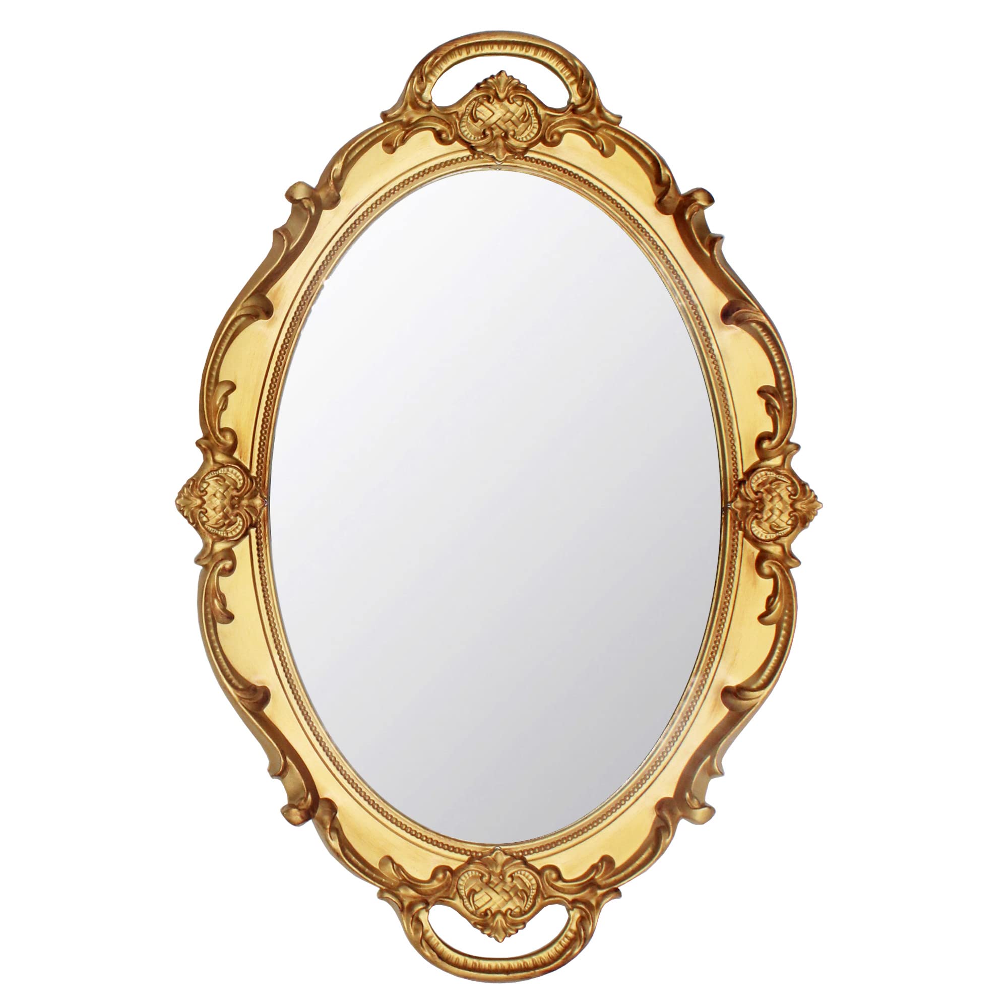 Eaoundm 37 x 25 cm Oval Antique Decorative Wall Mirror Vintage Hanging Mirror (Gold)