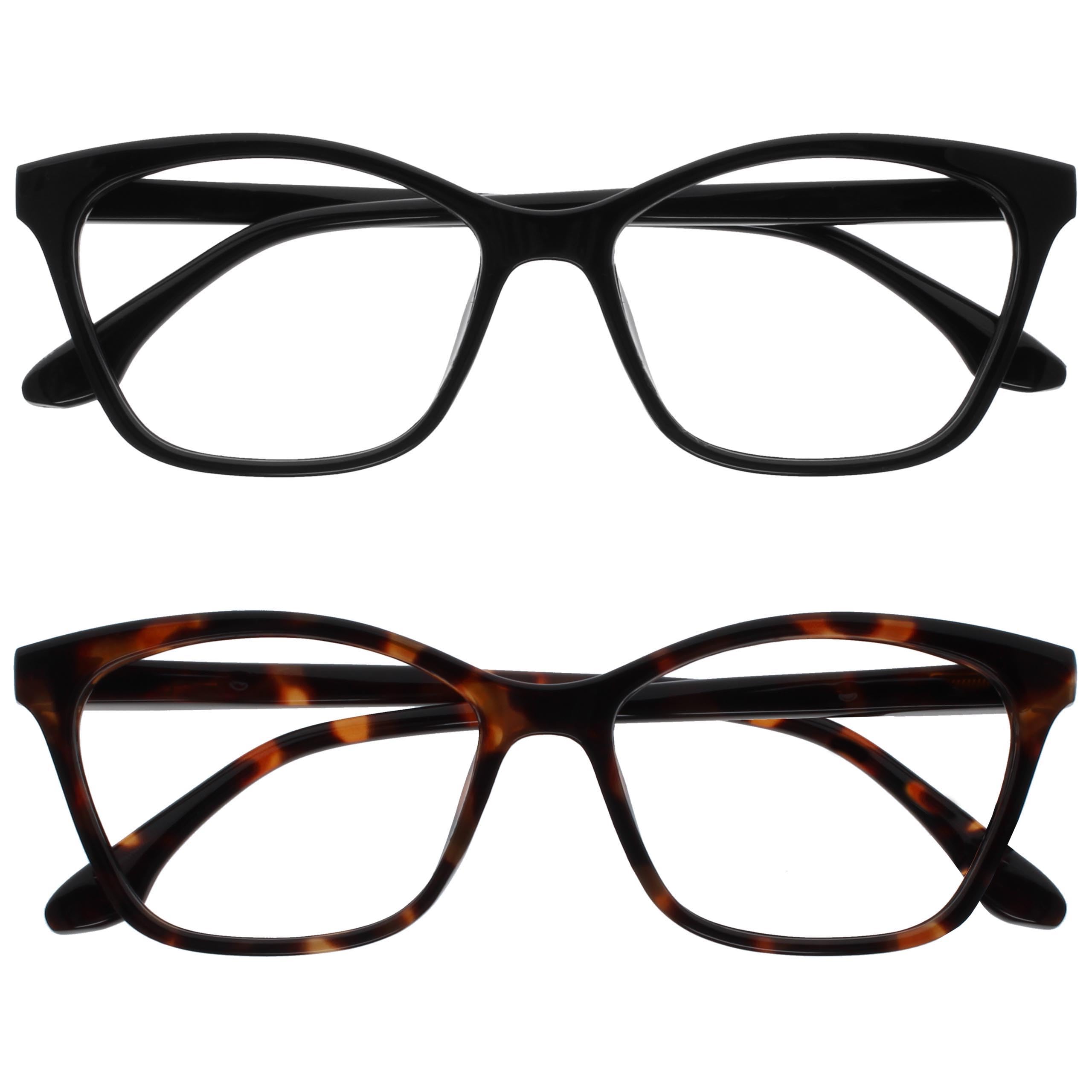 OPULIZE KAT Reading Glasses - 2-Pack - Cat-Eye Frame - Black, Brown - Men & Women - Spring Hinges - RR59-12 - +3.50
