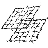 15.7"x15.7" 2Pack Bungee Cargo net Motorcycle, Made of Latex Heavy Duty Bungee Net Stretches to 33"x33", Luggage Thicken Netting with3 x3 Small Mesh&amp;6 Adjustable Metal Hooks for Motorcycle, Bike, ATV