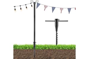 FEBLOMST String Light Poles for Outside, 11 Feet Lights Poles with Mount Anchor, Outdoor Lighting Poles Hanging Backyard Garden Party Wedding Decorations, Heavy Duty Metal Stand Posts for Bistro, Anti-Rust