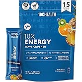 10X Health - Energy Wave Crusher - Energy Drink with 200mg Caffeine, BCAAs, B Vitamins, Accelerated Absorption - Tropical Punch Pre-Workout Drink - 15 Drink Mix Packets (Wave Crusher - Energy)