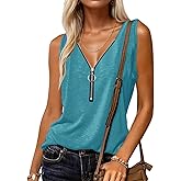 Halife Womens Half Zip V Neck Tank Tops Summer Sleeveless Shirts Casual Loose Top Blouses T Shirts