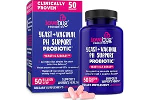 LOVEBUG PROBIOTICS Lovebug Yeast + Vaginal pH Support | Clinically Studied Ingredients for Yeast & UTIs | Multi Strain 50 Billion CFU | 30 Capsules