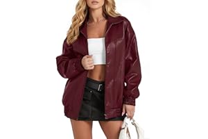 GraceSelect Women's Oversized Leather Jacket, Casual Soft Faux Leather Zip Motorcycle Coat With Pocket 2025 Fall Fashion