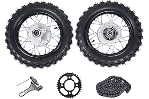 CUBELLIN 2.50-10 Dirt Bike Tire Front & Rear Tire Assembly Wheel Kit Wheel Rim with Chain & Sprocket Pit Bike Wheels for Honda CRF50 XR50 BBR KLX Dirt Bikes
