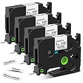 TZe-221 Replacement for Brother P Touch Label Maker Tape 9mm TZ Tape 9mm 0.35 Laminated White TZe221 for Ptouch PT-D210 D200 D220 H110 D400 D600 PT1290, 3/8 Inch, 4-Packs
