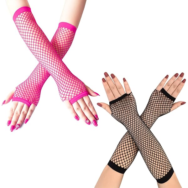 Pack De 2 Pares De Guantes De Malla Sin Dedos JUNART - Largos Y Elásticos Para Disfraces Y Fiestas
