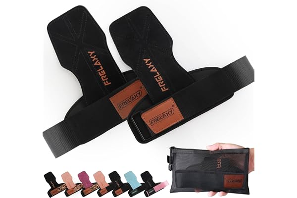 Frelaxy Weight lifting Grips Women, Weightlifting Wrist Straps with Cushion Wrist Loop, Double Layer Leather, and Storage Pou