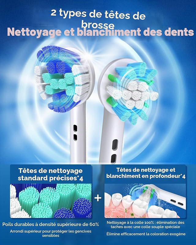 Brosse à Dents Électrique Rotative, 8 Têtes 4 Modes violet