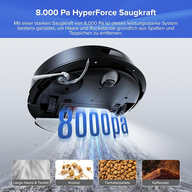 Q7 L5+ Saugroboter mit Wischfunktion, 8.000 Pa Saugkraft