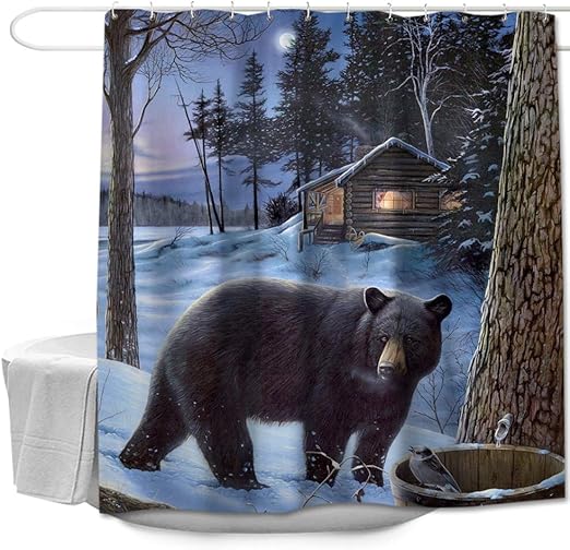Amazon Com Colorful Star Nature Forest Black Bear Winter Snow