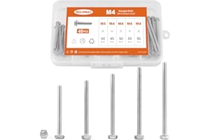 M4 x 40mm 45mm 50mm 55mm 60mm Heavy Duty Hexagon Bolts Hex Head Screws, 304 Stainless Steel, Metric Machine Fully Threaded, B
