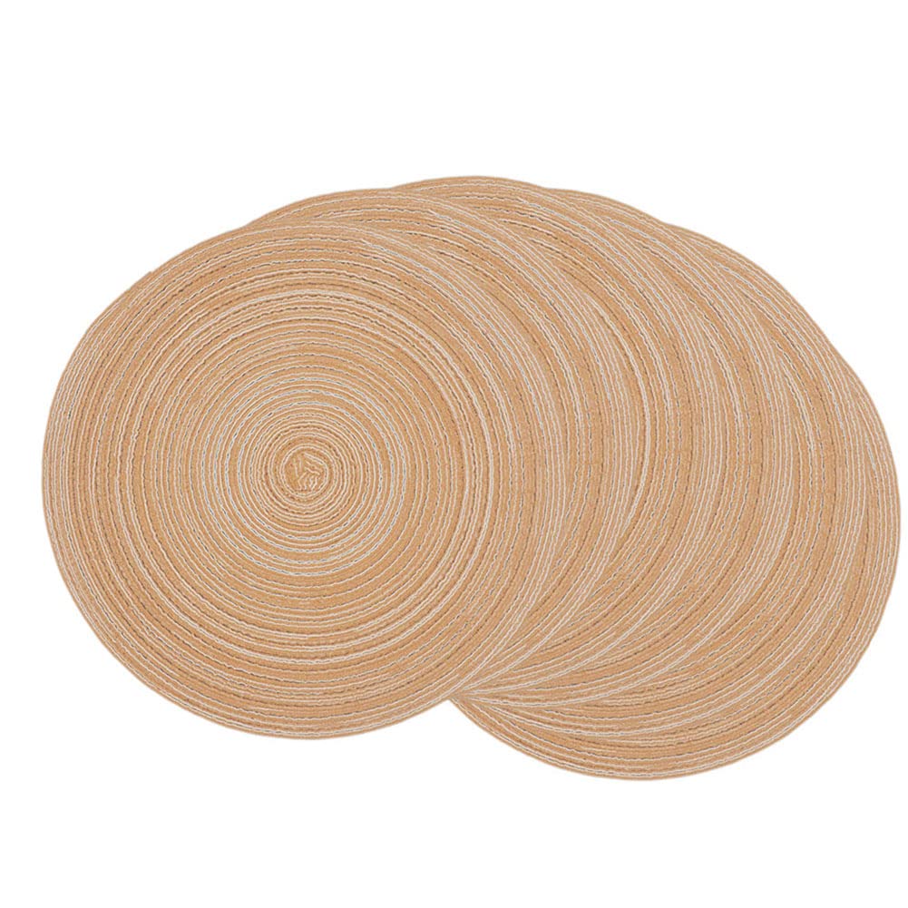 SCF2017 Set of 6 Round Woven Cotton Yarn Placemats 36cm Table Mats(Khaki)