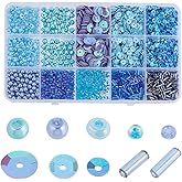 SUNNYCLUE Bead and Sequin Kit Glass Pearls Blue Seed Bead Plastic Paillette Glass Bugle Loose Spacers for Jewelry Making Necklace Bracelet Earrings Beading Craft DIY Supplies
