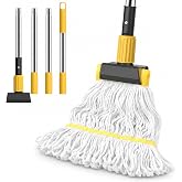 EZKEY Heavy Duty Commercial Mop, Industrial Mop with 59-in Long Handle | String Wet Mop for Floor CLeaning, Cotton Mops for Home, Kitchen, Garage Concrete, Office
