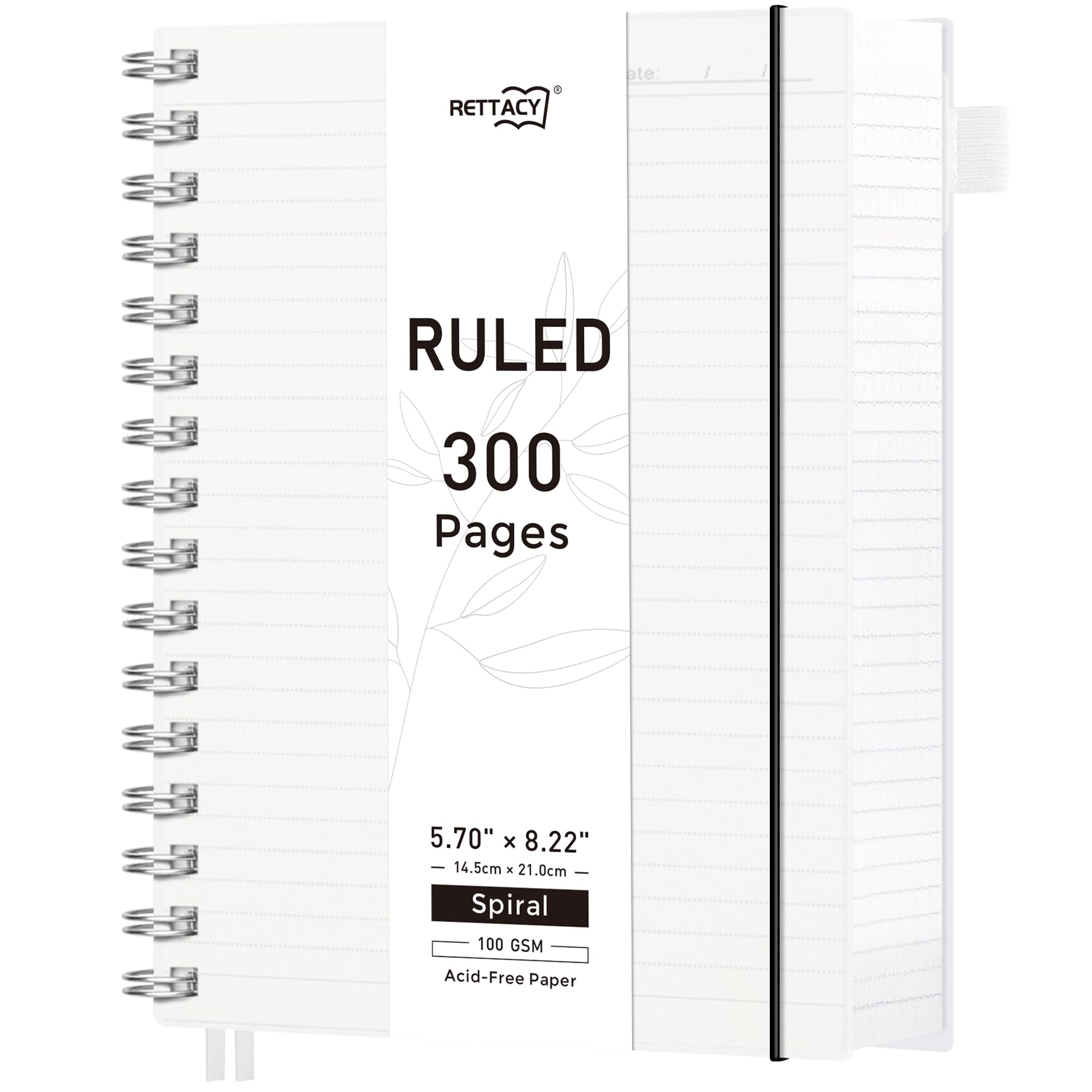 RETTACY A5 Notebook, Notepad, Wirebound Spiral Notebooks 300Pages /150 Sheets for Writing,100gsm College-Ruled Paper, Flexible Plastic Cover, for Men Work Office School,14.5 x 21cm - Transparent