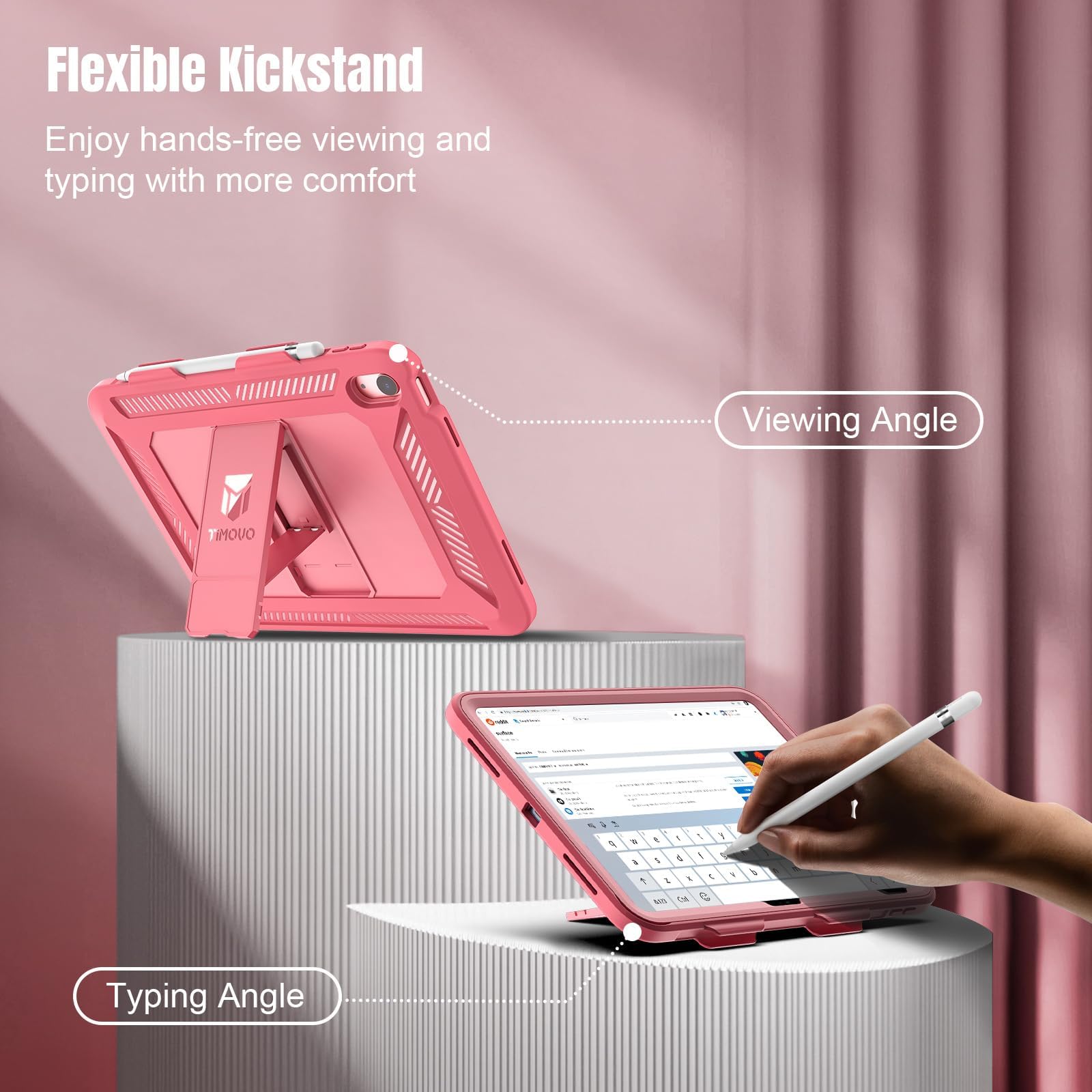 TiMOVO Case for iPad (A16) 11th Generation 11 Inch 2025, iPad 10th Generation Case 2022 with Screen Protector, Heavy Duty Shockproof Rugged Protective Cover, Watermelon Pink