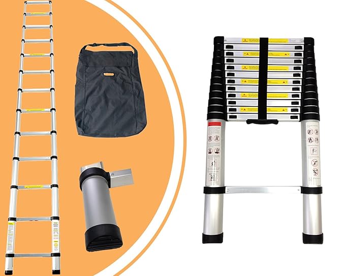 Leogreen - Telescopic ladder, Ausziehbare Leiter, 3,8 Meter, GRATIS Tragetasche, Maximalbelastung: 150 kg, Gefaltete Größe: 8