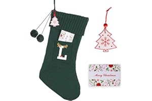 K-MLICE Christmas Stocking 18 Inches Large Knit Christmas Stockings Monogram Initial Personalized Christmas Stockings for Family Xmas Home Decor White Red Green Tree Fireplace Ornaments Green L