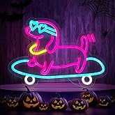 LUNYEE Dachshund Neon Signs Skateboarding Halloween Dog Neon Sign Dimmable LED Anime Neon Signs for Bedroom Pet Shop Kids Room USB Powered(14.1" x 10")