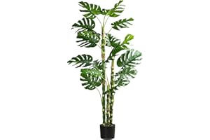 Mingfuxin Artificial Monstera Deliciosa Plant 5ft, Fake Swiss Cheese Plant Potted, Faux Tropical Floor Artificial Trees for Indoor and Outdoor Home Decoration 59" Overall Tall