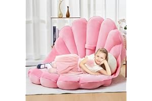 Lineshading Seashell Floor Cushion 59 x 39 Inch Large Floor Bed Nap Bed Large Reading Lounger with White Pearl Pillow Seating Chair for Sleeping Room Decoration