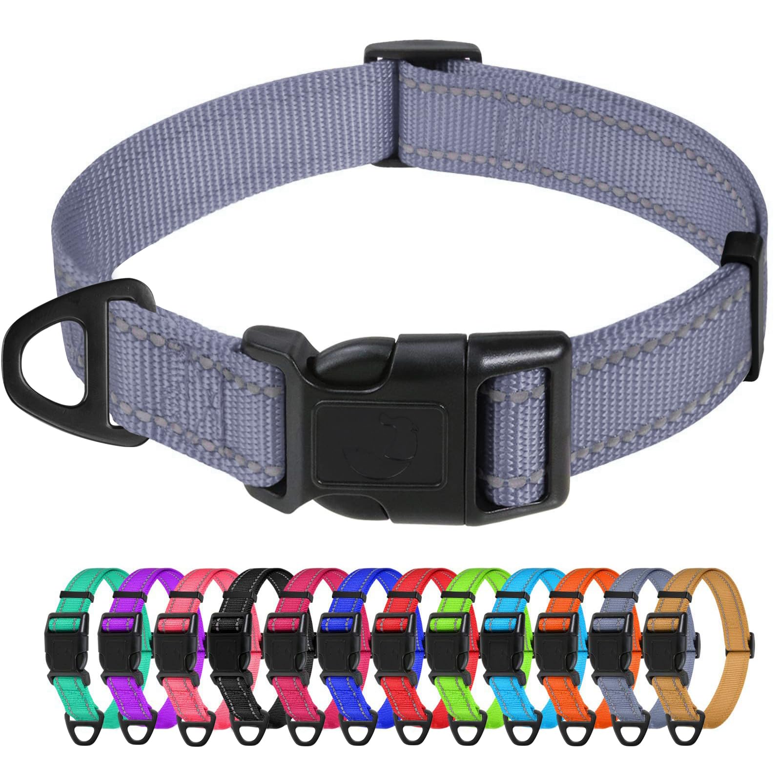 TagMe Reflective Nylon Dog Collars, Adjustable Classic Pet Collar with Quick Release Buckle for Extra Small Dogs, Grey, 1.5 cm Width