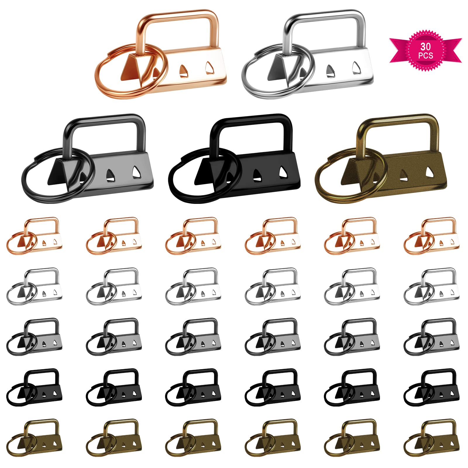 30PCS Key Fob Hardware, 32cm Metal Tail Clip Wristlet Keychain Bracelet Hardware for Wristlet Clamp Key Chain Hardware Supplies (5 Colors)