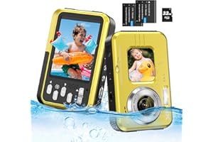 GILAYGROW 4K Waterproof Camera Underwater Camera Snorkeling 11FT with Card Dual Screens Selfie 48MP Autofocus 16X Zoom Compact Digital Camera Waterproof with 2 Batteries (Yellow)