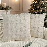 Artmag Christmas Pillow Covers 16 x 16 Inch Set of 2 Cream White Christmas Tree Pillow Cases Soft Plush Faux Fur for Winter Holiday Home Coach Sofa Decoration