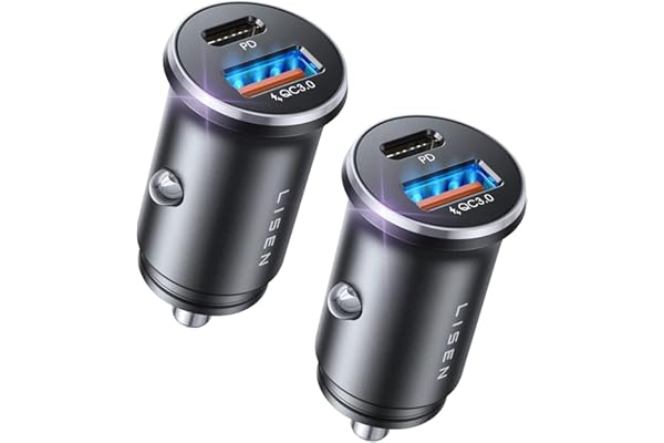 LISEN 48W USB C Car Charger Adapter [2 Pack] [Mini & Metal]Cigarette Lighter USB Charger Fast Charging [PD QC 3.0] USBC Car Phone Charger for iPhone 15 Pro Max Plus 14 SamSung Galaxy S24 2024 iPad Pro