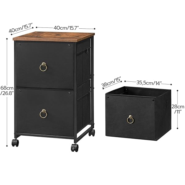 HOOBRO 2 DRAWER MOBILE FILE CABINET, ROLLING PRINTER STAND, VERTICAL FILING CABINET, OFFICE DRAWERS, FILING CART FOR HOME OFFICE, A4/LETTER SIZE, NONWOVENS DRAWER, BLACK AND RUSTIC BROWN BFK20WJ01