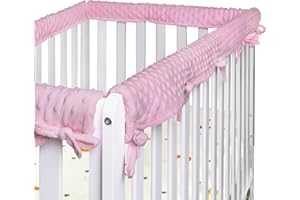 IQYIQY Upgraded 4-Pcs Velvet Crib Rail Covers for Teething, Buttery Soft Rail Edge Protector Strip for Protect Baby Teeth and Save Rails, Fits 52" x 28" Full-Size Crib with Narrow Guardrails, Pink