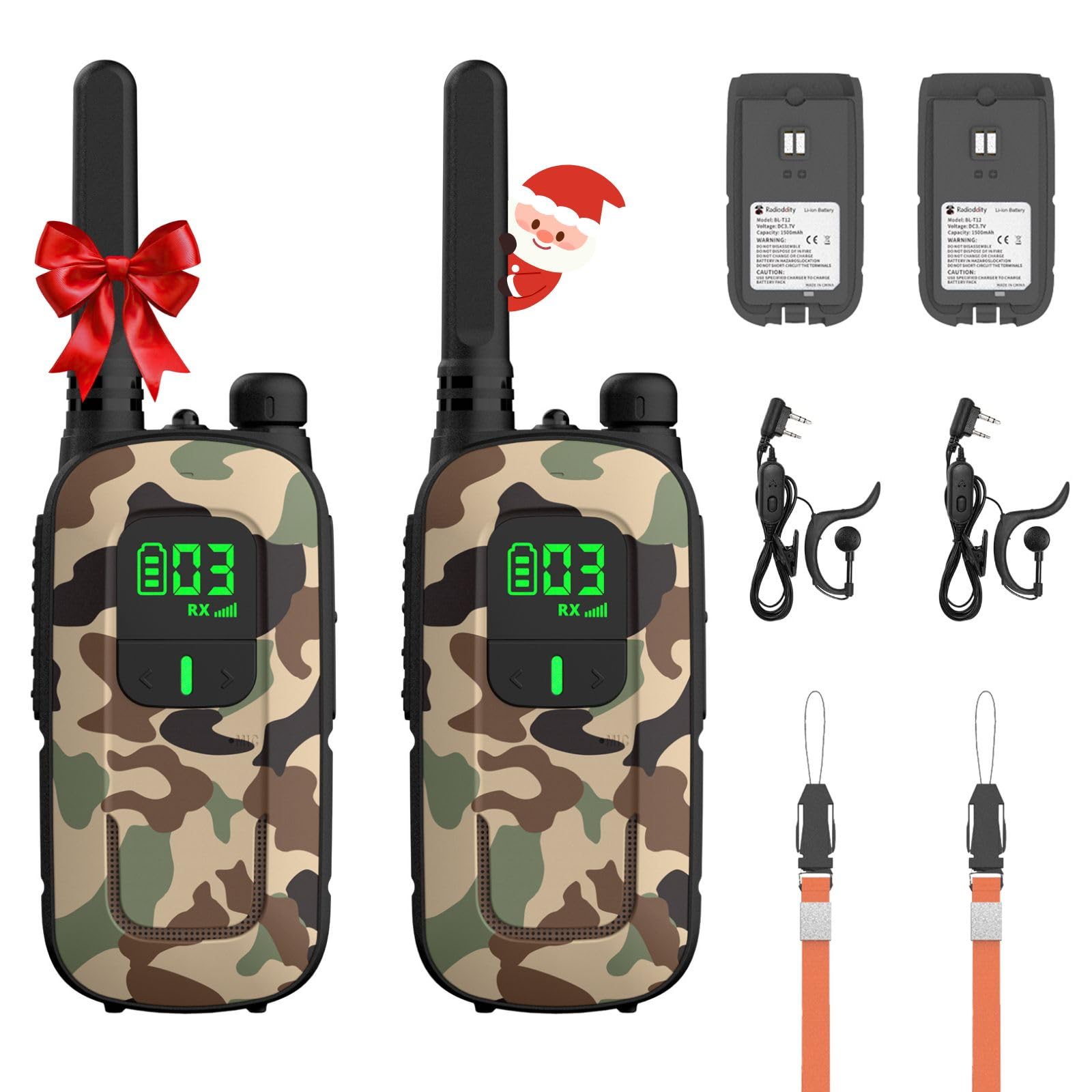 Radioddity PR-T3 Walkie Talkies for Kids Adults Long Range, Rechargeable Walky Talky PMR Two Way Radio with 16 Channels USB Charging VOX Flashlight Earpiece for Camping Hiking