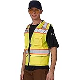 A-SAFETY High Vis Reflective Safety Vest for Men Women Zipper Ipad Pockets Mesh Construction Apparel Neon Vest for Work