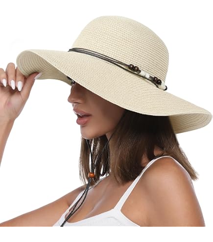 Chapeau de paille kaki à large bord pour femme avec grand nœud papillon pliable enroulable chapeau de plage UPF 50