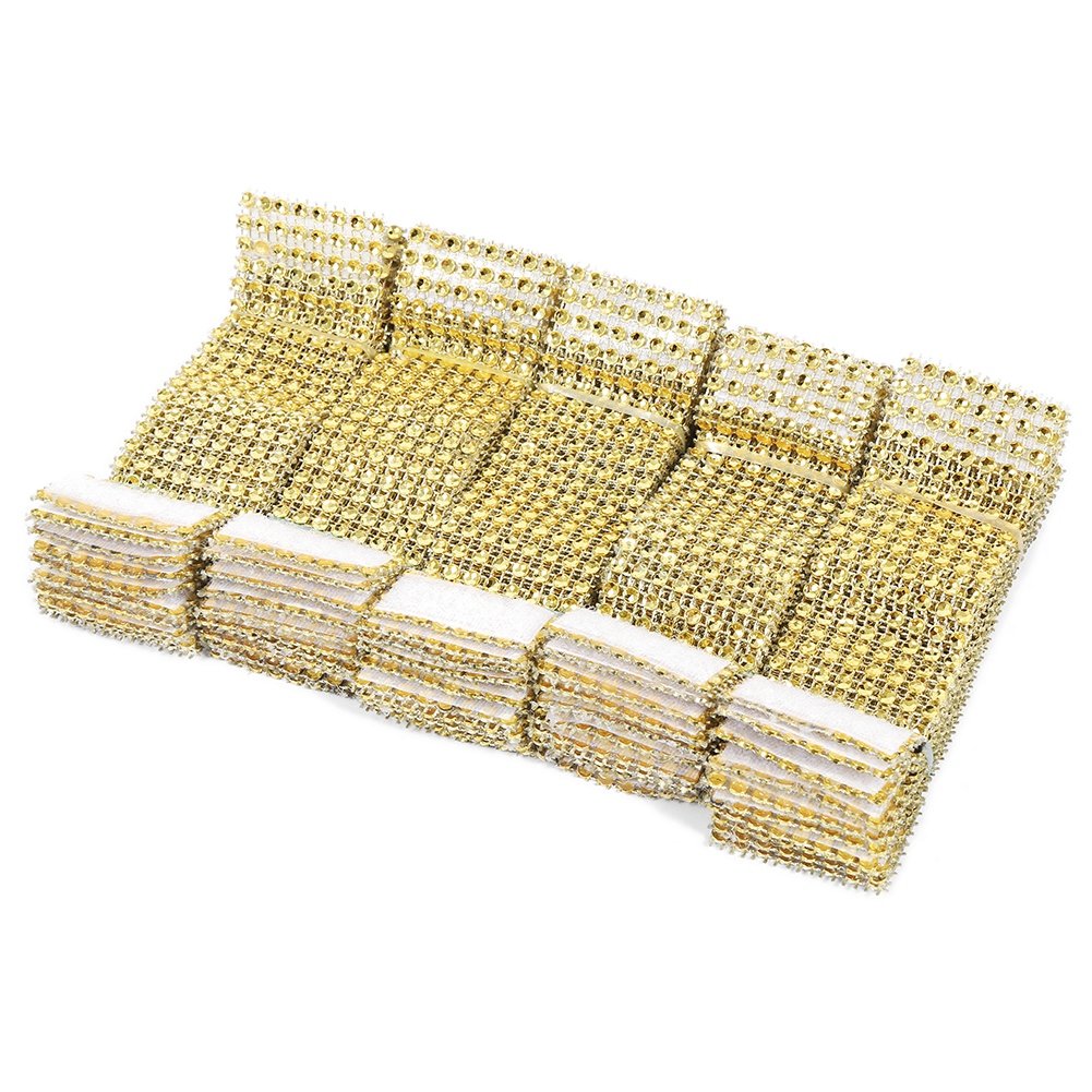 50/100pcs Napkin 8 Row Rhinestone Like Napkin Band Serviette Holder Hotel Wedding Banquet Decorations(Gold 50PCS)