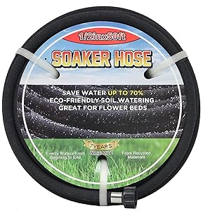 Meigesi 1/2in Soaker Hose -Garden Hose 25FT Garden Water Hose Save 70% Water- Drip Hose for Lawn- Great for Garden Flower Beds - Perfect Delivery of Water