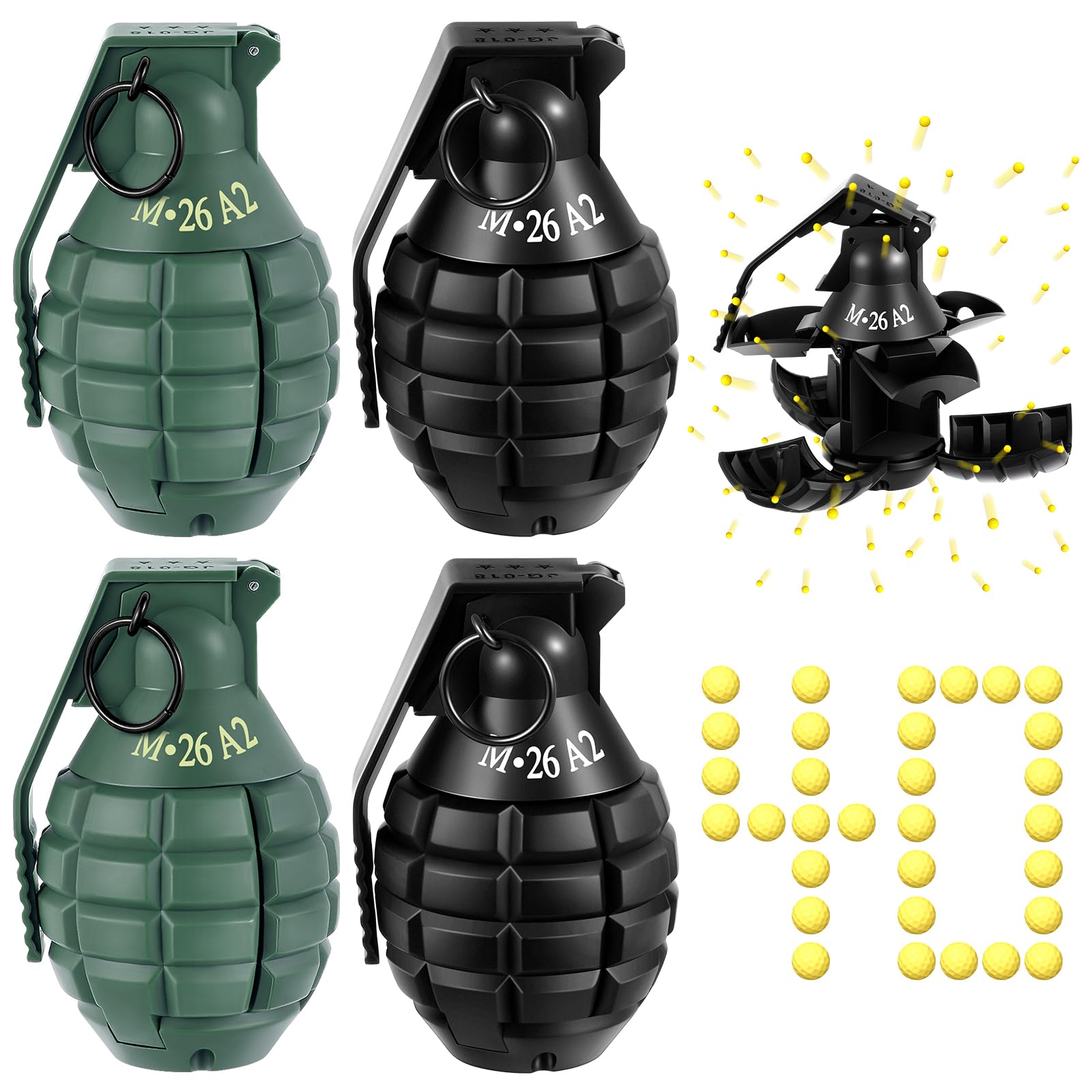 Photo 1 of Sratte 4 Pcs Toy Hand Grenade for Cs Game with 20 Round Foam Ammo Model Tactical Fake Grenade for 14+ and Adults Outdoor Army Military Camo Party Favors Pretend Role Play Prop Game(Black, Green)