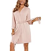Ekouaer Female Soft Robe Lightweight 3/4 Sleeve Knit Bathrobe Knee Length Short Bathrobes Womens House Robe with Pockets Light Pink XXL