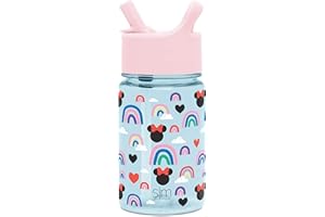Simple Modern Disney Kids Water Bottle Plastic BPA-Free Tritan Cup with Leak Proof Straw Lid | Reusable and Durable for Toddlers, Girls | Summit Collection | 12oz, Minnie Mouse Rainbows
