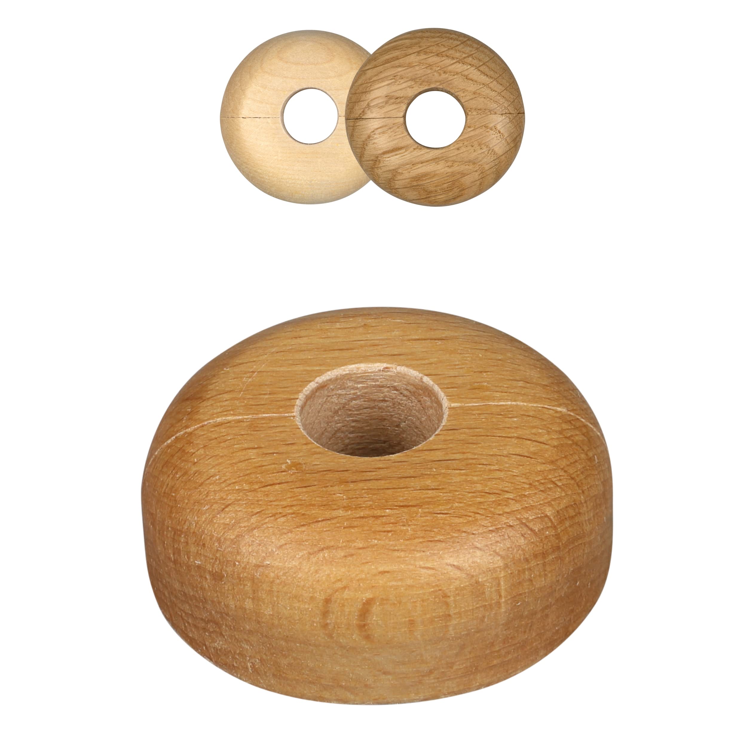 10 Pieces Pipe Covers, Solid Wood, for Pipe diameters: 15mm, 19mm, 22mm; Radiator Pipe Collars/Heating Pipe Rings/Surrounds/Roses, Real Wood: Maple, Beech, Oak, (15mm, Beech)