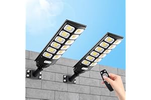 WERCHTAY Solar Street Lights Outdoor Waterproof, IP66 15000LM 6500K Solar Flood Lights Dusk to Dawn Wide Angle Motion Sensor and Remote,Upgrade Fixing Rod (2 Pack)